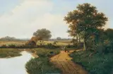 Hendrik Pieter Koekkoek, LANDSCHAFT MIT FELDWEG UND BAUERNKATE., Signiert Mitte unten: H. P. Koekkoek. Öl auf Leinwand (doubliert)