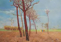 LANDSCHAFT AN EINEM FRÜHLINGSTAG. by Karl Mediz, Signiert und datiert unten rechts: K. Mediz 1891. Öl auf Leinwand, sold Nov 2007