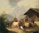 Wilhelm Melchior, DORFTRÄNKE., Signiert unten links: W. Melchior München. Öl auf Leinwand