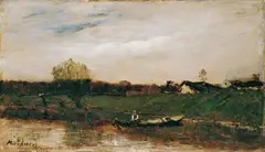 Mihály Munkácsy, FRANZÖSISCHE LANDSCHAFT., Signiert unten links: Munkacsy. Öl auf Leinwand