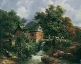 Karl Friederich Schulz, WALDLANDSCHAFT MIT MÜHLE., Signiert und datiert unten links: Carl Schulz 1852. Öl auf Leinwand