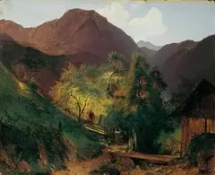 Joseph Schwemminger, HOCHGEBIRGSLANDSCHAFT., Signiert und datiert unten rechts: Jos. Schwemminger 1834. Öl auf Holz