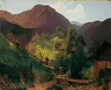 Joseph Schwemminger, HOCHGEBIRGSLANDSCHAFT., Signiert und datiert unten rechts: Jos. Schwemminger 1834. Öl auf Holz