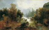 Josef Thoma, FLUSSLANDSCHAFT MIT JÄGER.
