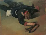 Wilhelm Trübner, GEFALLENER SOLDAT., Öl auf Holz