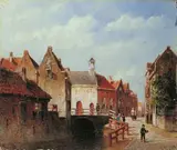 Petrus Gerardus Vertin, STADTANSICHT MIT EINEM KANAL., Signiert unten rechts: PG. Vertin. Öl auf Holz