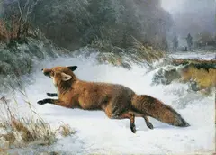 Ludwig Voltz, EIN FLÜCHTENDER FUCHS., Signiert und datiert unten links: LGVoltz 1861. Öl auf Leinwand