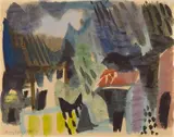 Gewitterlandschaft mit Häusern by Eduard Bargheer, Aquarell auf sehr dünnem Zeichenpapier, sold Jun 2007