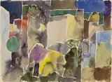 Stadtlandschaft mit Bäumen by Eduard Bargheer, Aquarell auf elfenbeinfarbenem Velin, sold Jun 2007