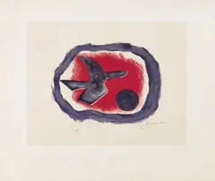 Georges Braque, Oiseau sur fond carmin (Oiseau XIV), Original-Farbradierung (Aquatinta) auf Rives-Velin