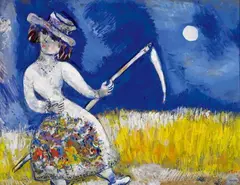 Marc Chagall, Die Mäherin, Gouache auf olivgrünem festen Papier