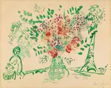 Marc Chagall, Le Bouquet Vert et Violet, Original-Farblithographie auf Arches-Velin