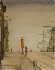 Theo Champion, Abschüssige Straße, Öl auf feiner Leinwand