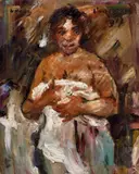 Lovis Corinth, Mädchen, sich entkleidend, Öl auf Malkarton