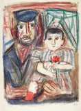 Otto Dix, Hafenarbeiter mit Kind, Original-Farblithographie auf Rives-Velin