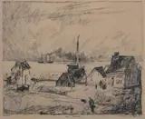 Lyonel Feininger, The Estuary, Tuschfederzeichnung auf chamoisfarbenem Büttenpapier mit Wasserzeichen "INGRES"