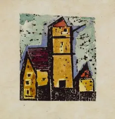 Dorfkirche by Lyonel Feininger, Original-Holzschnitt, aquarelliert, auf Durchschlagpapier, sold Jun 2007