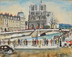 Lucien Génin, Notre Dame, Gouache und Kohle auf Büttenpapier