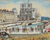 Lucien Génin, Notre Dame, Gouache und Kohle auf Büttenpapier