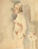 Stehender weiblicher Akt by George Grosz, Aquarell über Federzeichnung auf grob genarbtem Aquarellpapier, sold Jun 2007