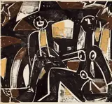 Herbst by HAP Grieshaber, Original-Farbholzschnitt in Grünschwarz, Dunkelbraun und Gelbocker, die Stöcke teilweise monotypieartig eingefärbt, auf , sold Jun 2007