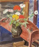 Zinnien by Erich Heckel, Aquarell- und Wasserfarben über Bleistiftvorzeichnung auf festem elfenbeinfarbenem Aquarellbütten, sold Jun 2007