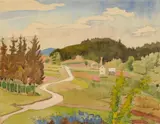 Weg in der Landschaft by Erich Heckel, Aquarell über Bleistiftvorzeichnung auf elfenbeinfarbenem leichten Bütten, sold Jun 2007