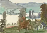 Herbst am See by Erich Heckel, Aquarell auf elfenbeinfarbenem Velin, sold Jun 2007