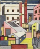 Florence Henri, Industrie- und Stadtansicht, Aquarell über Bleistiftvorzeichnung auf strukturiertem Aquarellpapier