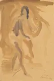 Karl Hofer, Chevana (Hindu-Mädchen), Aquarell über schwarzer Kreidezeichnung auf festem Zeichenpapier mit Perforation am linken Rand