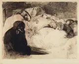 Käthe Kollwitz, Arbeitslosigkeit, Original-Radierung (Ätzung, Kaltnadel, Aquatinta, Weichgrund) in Braun auf Velin