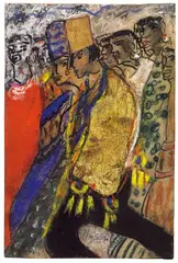 Else Lasker-Schüler, Jussuf, Pastell- und Ölkreidezeichnnng mit Tusche, mit geprägtem Goldpapier collagiert, auf festem Papier