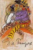 Else Lasker-Schüler, Die Pampas, Pastell- und Ölkreiden, teils laviert, sowie Bleistift und Collage mit geprägten Goldpapieren auf bräunlichem Papier