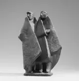 Marianne Lüdicke, Kretische Hirten, Bronzeplastik. Höhe 58 cm. Auf einer schmalen mitgegossenen und leicht unregelmäßig geformten Bronzeplinthe (