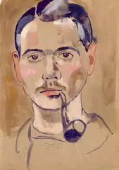 Helmuth Macke, Selbstbildnis, Aquarell auf Skizzenblockpapier mit perforiertem Seitenrand