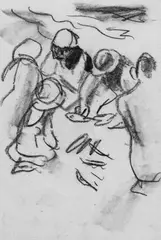 Fischmarkt by August Macke, Kohlezeichnung auf chamoisfarbenem Skizzenblockpapier mit perforiertem Oberrand, sold Jun 2007