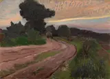 Fritz Mackensen, Abendstimmung bei Worpswede, Öl auf Karton auf Leinwand aufgezogen