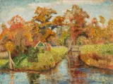 Herbstliche Moorlandschaft by Otto Modersohn, Öl auf Holz, sold Jun 2007