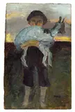 Paula Modersohn-Becker, Junge mit Ziege, Öl auf Malkarton