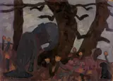 Paula Modersohn-Becker, Die sieben Raben I, Öl auf Malkarton