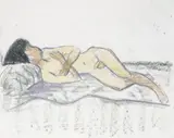Otto Mueller, Liegender Jünglingsakt, Farbkreidezeichnung auf genarbtem Aquarellpapier
