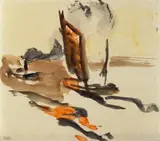 Chinesisches Meer mit Segler und rauchendem Schlepper by Emil Nolde, Aquarell auf dünnem Japanbütten, sold Jun 2007