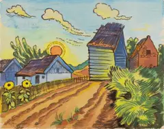 Bauernhäuser in Ückeritz by Max Pechstein, Aquarell und Tusche über Bleistiftvorzeichnung auf festem genarbten Velin, sold Jun 2007