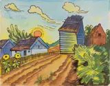 Max Pechstein, Bauernhäuser in Ückeritz, Aquarell und Tusche über Bleistiftvorzeichnung auf festem genarbten Velin