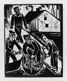 Max Pechstein, Fischer mit Fang im Netz, Original-Holzschnitt auf gelblichem Japanbütten