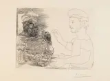 Pablo Picasso, La Taberna: Jeune Pêcheur catalan recontant sa vie à un vieux pêcheur barbu, Original-Radierung auf Montval-Bütten mit dem Wasserzeichen "Picasso"