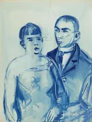 Paar by Anton Räderscheidt, Aquarell und Deckweiß auf chamoisfarbenem glatten Zeichenpapier mit Schoeller Prägestempel, sold Jun 2007