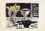 Karl Schmidt-Rottluff, Stilleben mit Krokustopf, Original-Lithographie, aquarelliert, auf Velin