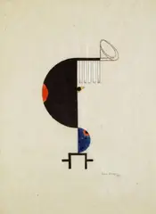Lothar Schreyer, Farbform II aus Bühnenwerk "Kindersterben", Lithographie, mit Aquarell und Deckweiß handkoloriert, auf dünnem Japanbütten
