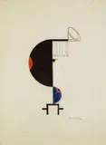 Lothar Schreyer, Farbform II aus Bühnenwerk "Kindersterben", Lithographie, mit Aquarell und Deckweiß handkoloriert, auf dünnem Japanbütten